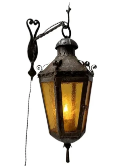 Sale Pamono Arts & Crafts Patinated Wrought Iron Lantern Wall Light, 1890s