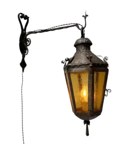 Sale Pamono Arts & Crafts Patinated Wrought Iron Lantern Wall Light, 1890s