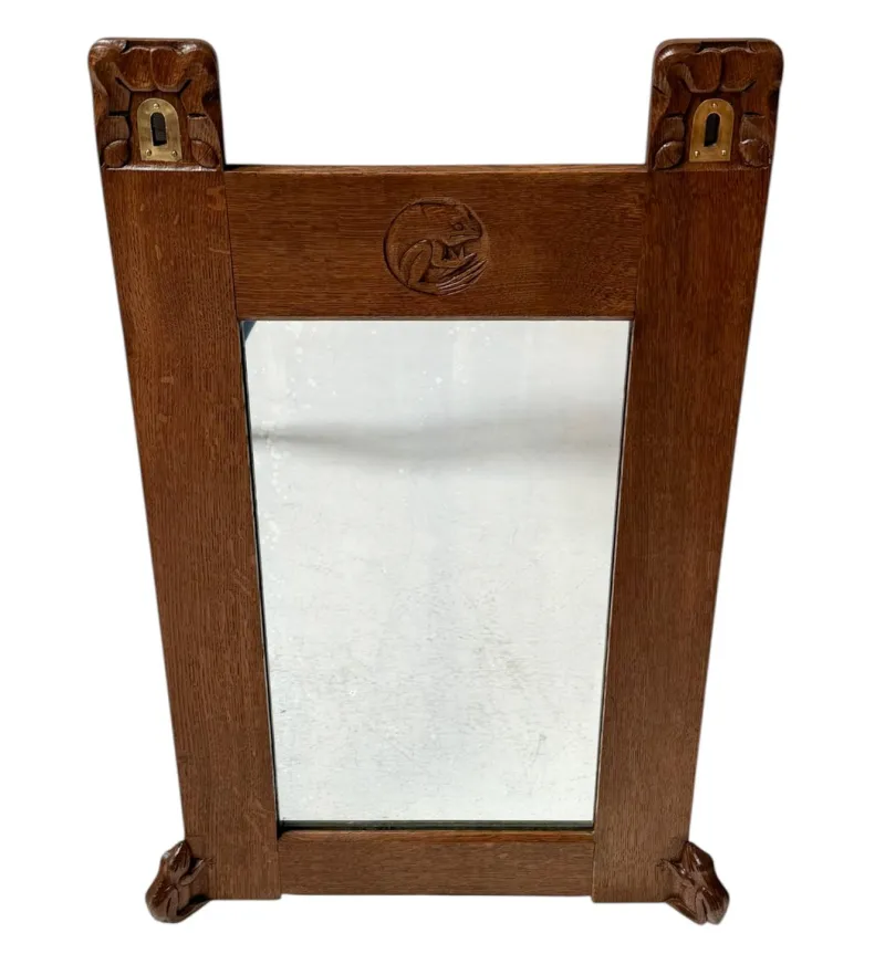 Online Pamono Arts & Crafts Wall Mirror with Hand-Carved Frogs from Kobus De Graaff, 1900s