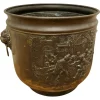 Best Pamono Arts and Crafts Brass Coal Bin with Tavern Scenes, 1900s