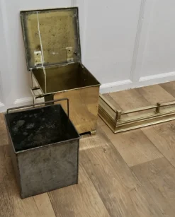 Sale Pamono Arts and Crafts Brass Fender with Coal and Log Boxes, Set of 3