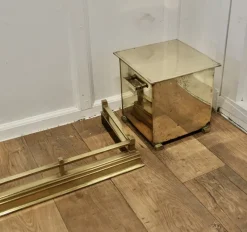 Sale Pamono Arts and Crafts Brass Fender with Coal and Log Boxes, Set of 3