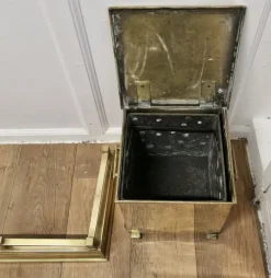 Sale Pamono Arts and Crafts Brass Fender with Coal and Log Boxes, Set of 3