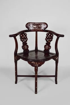 Pamono Asian Carved Inlaid Wood Armchairs, Early 20th Century, Set of 4><noscript><img width=