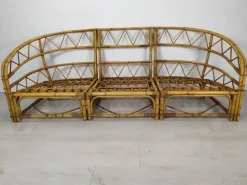 Discount Pamono Audoux Rattan Living Room Modular Bench by Adrien Audoux & Frida Minet, 1960s, Set of 3