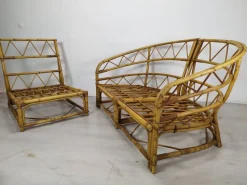 Discount Pamono Audoux Rattan Living Room Modular Bench by Adrien Audoux & Frida Minet, 1960s, Set of 3