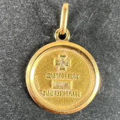 Sale Pamono Augis French 18 Karat Yellow Gold More Than Yesterday and Diamond Love Charm Pendant, 1920s