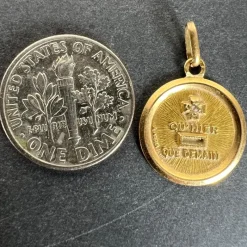 Sale Pamono Augis French 18 Karat Yellow Gold More Than Yesterday and Diamond Love Charm Pendant, 1920s