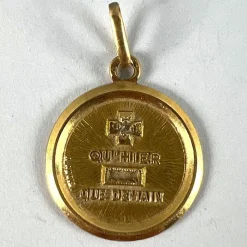 Sale Pamono Augis French 18 Karat Yellow Gold More Than Yesterday and Diamond Love Charm Pendant, 1920s