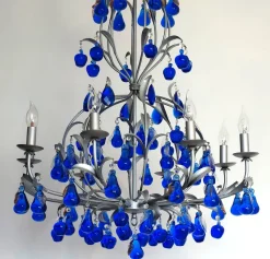 Best Pamono Austrian Chandelier in Cobalt Blue Murano Glass, 1970s
