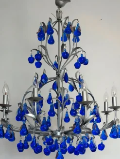 Best Pamono Austrian Chandelier in Cobalt Blue Murano Glass, 1970s