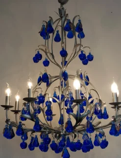 Best Pamono Austrian Chandelier in Cobalt Blue Murano Glass, 1970s