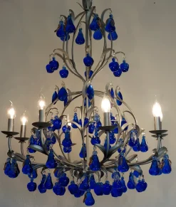 Best Pamono Austrian Chandelier in Cobalt Blue Murano Glass, 1970s