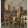 Sale Pamono B. Ciappa, Place du village animée, Oil on Canvas