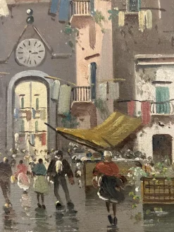 Sale Pamono B. Ciappa, Place du village animée, Oil on Canvas