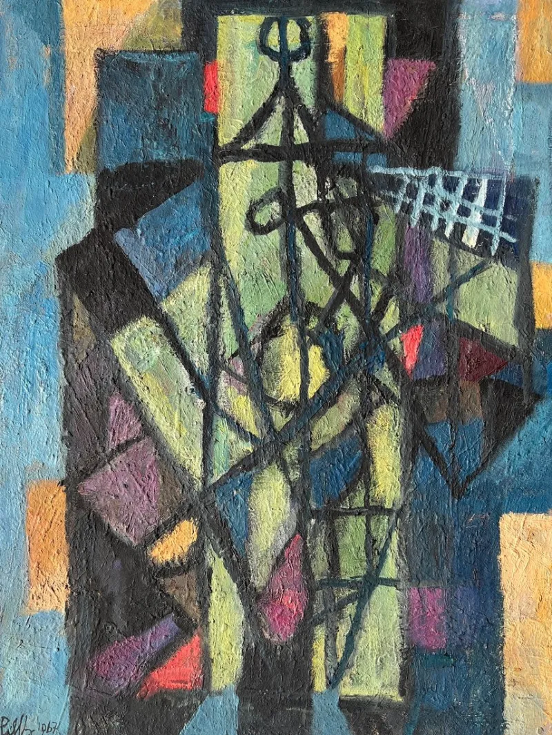 Discount Pamono B. Pàlf, Abstract Composition, 1967, Oil on Wood
