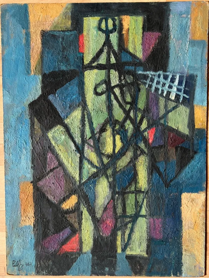 Discount Pamono B. Pàlf, Abstract Composition, 1967, Oil on Wood