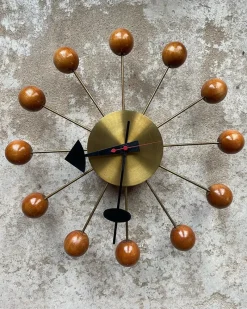 Discount Pamono Ball Clock in Brass and Wood by George Nelson, 1955
