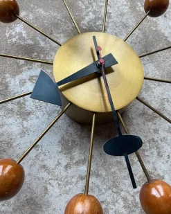 Discount Pamono Ball Clock in Brass and Wood by George Nelson, 1955