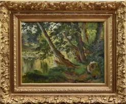 Pamono Ballue, The River, 1890s, Oil on Canvas, Framed><noscript><img width=