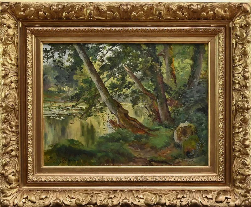 Pamono Ballue, The River, 1890s, Oil on Canvas, Framed> Painting