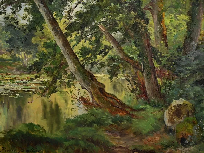Pamono Ballue, The River, 1890s, Oil on Canvas, Framed> Painting