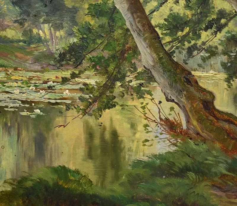 Pamono Ballue, The River, 1890s, Oil on Canvas, Framed> Painting