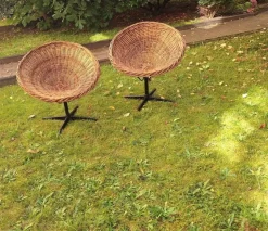 New Pamono Bamboo and Iron Swivel Pod Chairs, 1960s, Set of 2