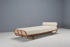 Pamono Bamboo and Rattan Daybed in Bouclé, Italy, 1960s> Daybeds & Chaises Lounges