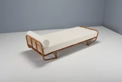 Pamono Bamboo and Rattan Daybed in Bouclé, Italy, 1960s><noscript><img width=