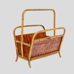 Pamono Bamboo and Rattan Magazine Holder, 1970s><noscript><img width=