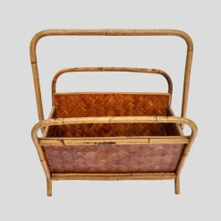 Pamono Bamboo and Rattan Magazine Holder, 1970s><noscript><img width=