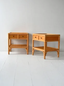 Pamono Bamboo and Woven Rattan Bedside Tables from Dux, 1960s, Set of 2> Nightstands