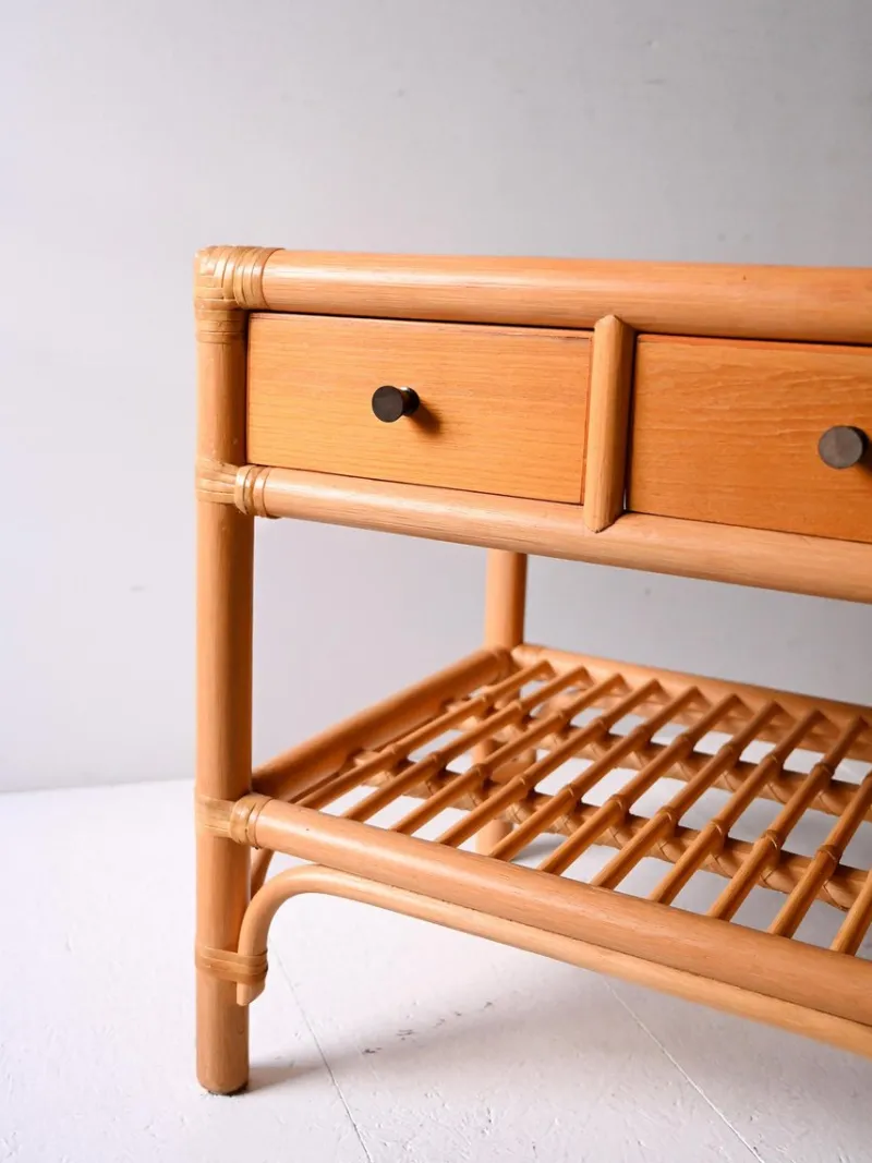 Pamono Bamboo and Woven Rattan Bedside Tables from Dux, 1960s, Set of 2> Nightstands