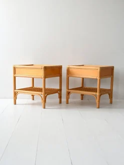 Pamono Bamboo and Woven Rattan Bedside Tables from Dux, 1960s, Set of 2><noscript><img width=