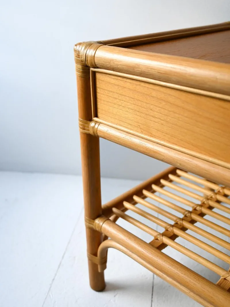Pamono Bamboo and Woven Rattan Bedside Tables from Dux, 1960s, Set of 2> Nightstands