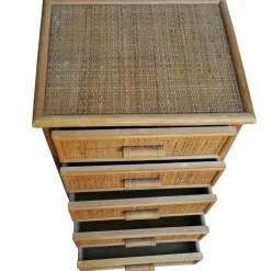 Best Pamono Bamboo and Woven Rattan Five-Drawer Chest, 1970s