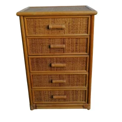 Best Pamono Bamboo and Woven Rattan Five-Drawer Chest, 1970s