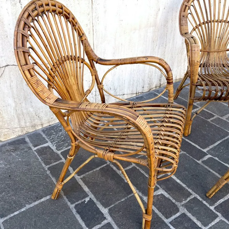 Discount Pamono Bamboo Coffee Table and Chairs, 1960s, Set of 3