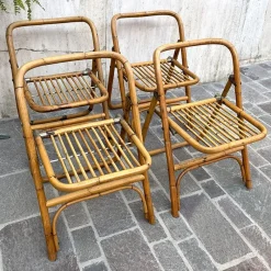 Pamono Bamboo Folding Chair from Dal Vera, Italy, 1950s><noscript><img width=