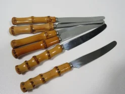 Discount Pamono Bamboo Fruit Cutlery in Holder, Solingen, Germany, 1950s