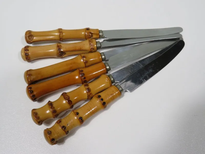 Discount Pamono Bamboo Fruit Cutlery in Holder, Solingen, Germany, 1950s
