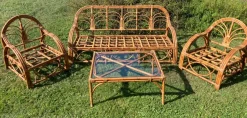 Pamono Bamboo Living Room in the style of Vivaï Del Sud, 1960s, Set of 4> Living Room Sets