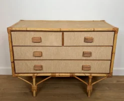 Pamono Bamboo, Rattan, Wood and Raffia Chest of Drawers by Audoux & Minet> Dressers, Commodes & Chests