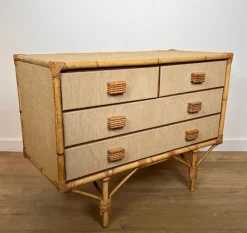 Pamono Bamboo, Rattan, Wood and Raffia Chest of Drawers by Audoux & Minet><noscript><img width=