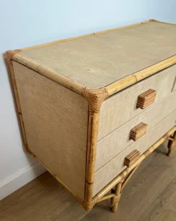 Pamono Bamboo, Rattan, Wood and Raffia Chest of Drawers by Audoux & Minet><noscript><img width=