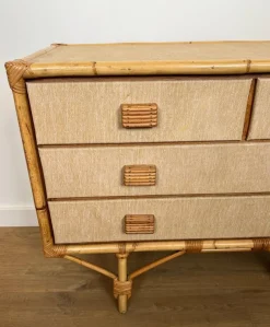 Pamono Bamboo, Rattan, Wood and Raffia Chest of Drawers by Audoux & Minet><noscript><img width=