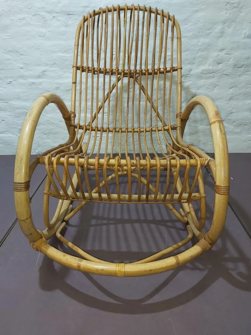 Hot Pamono Bamboo Rocking Chair by Rohé Noordwolde, 1960s