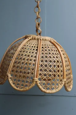 Pamono Bamboo, Straw and Brass Pendants, Italy, 1970s, Set of 2><noscript><img width=