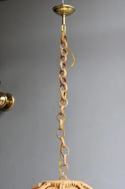 Pamono Bamboo, Straw and Brass Pendants, Italy, 1970s, Set of 2><noscript><img width=